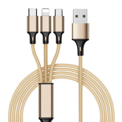 1.2m 3 In 1 USB Charger Cable ,  Multi Port Micro Lighting USB C Sync And Charge Cable