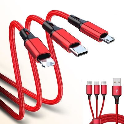 1.2m 3 In 1 USB Charger Cable ,  Multi Port Micro Lighting USB C Sync And Charge Cable