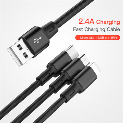 1.2m 3 In 1 USB Charger Cable ,  Multi Port Micro Lighting USB C Sync And Charge Cable