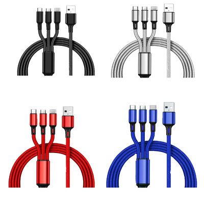 1.2m 3 In 1 USB Charger Cable ,  Multi Port Micro Lighting USB C Sync And Charge Cable